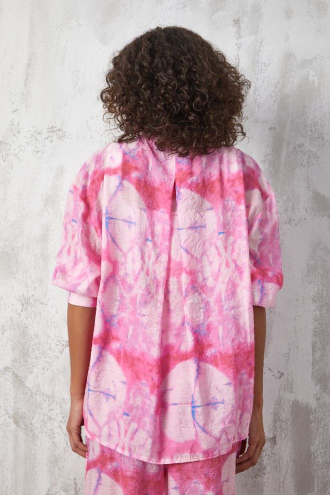 First Angels Pink Mango Fabric Patterned Oversize Shirt Wholesale Clothing 4