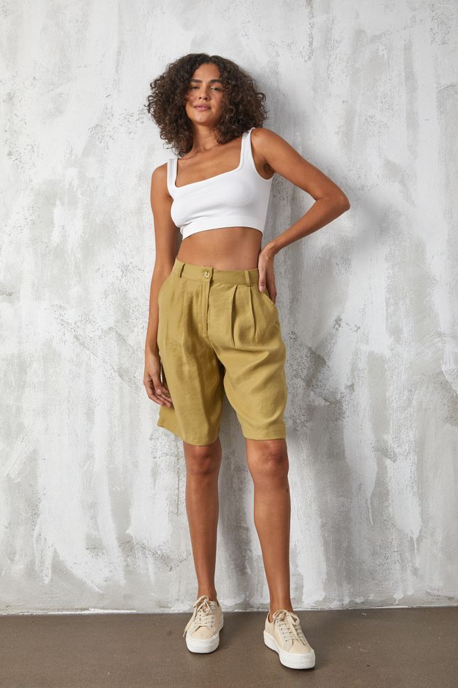 First Angels Oil Green Modal Bermuda Shorts Wholesale Clothing Formal