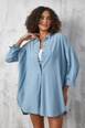 A wholesale clothing model wears fan10504-blue-nada-fabric-tunic, Turkish wholesale  of 
