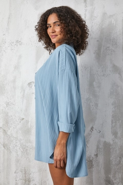 A wholesale clothing model wears fan10504-blue-nada-fabric-tunic, Turkish wholesale Tunic of First Angels