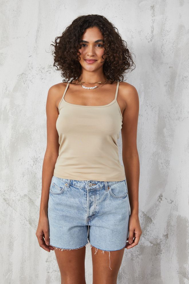 First Angels Maillot De Corps Basique En Coton À Fines Bretelles Beiges Vêtements en gros Décontracté