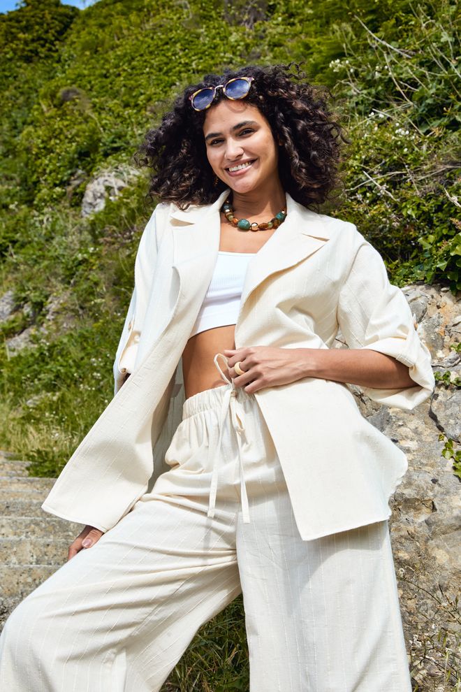 First Angels Natur Wide Cut Linen Jacket Wholesale Clothing Casual