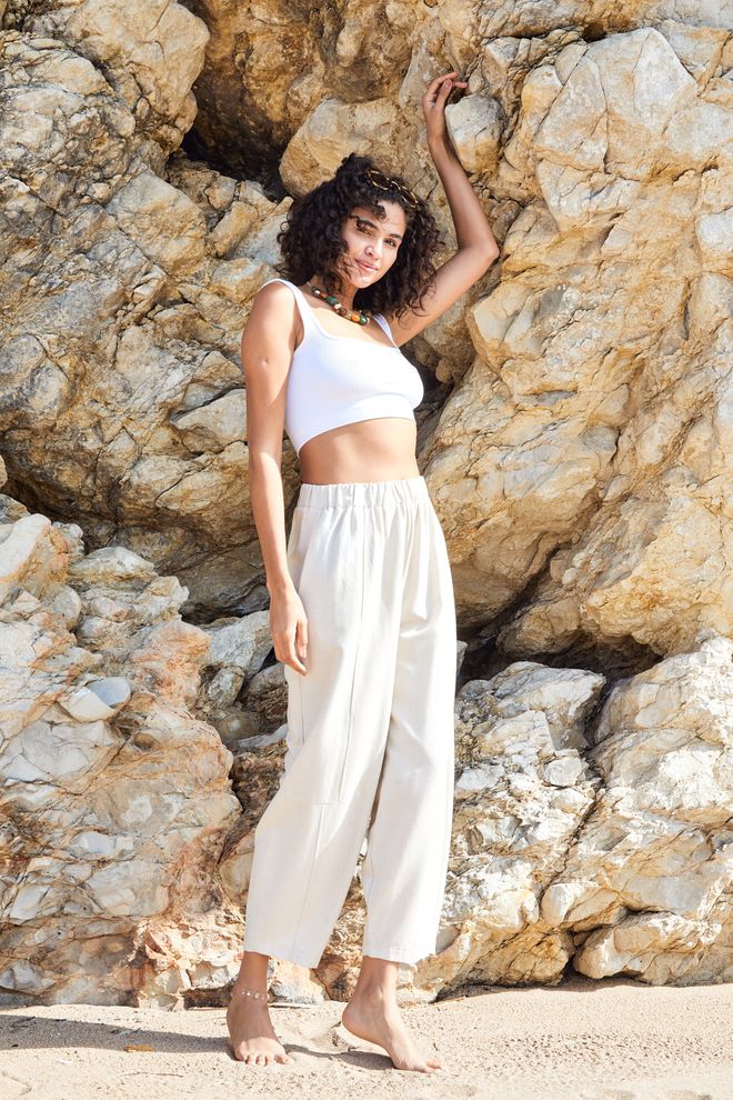 First Angels Natur Linen Oversize Trousers Wholesale Clothing Summer