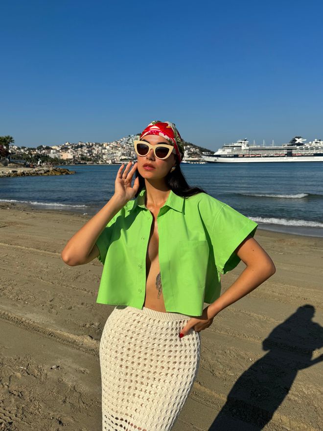 First Angels Camisa Corta Oversize De Algodón De Manga Corta Verde Ropa al por mayor Poliéster