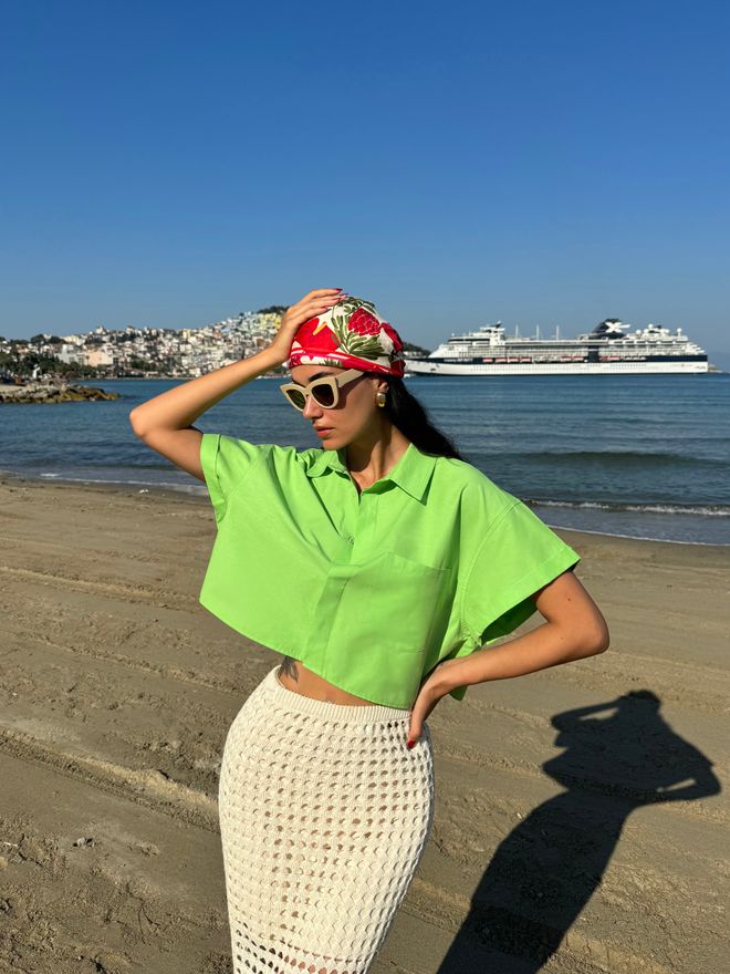 First Angels Camisa Corta Oversize De Algodón De Manga Corta Verde Ropa al por mayor Formal