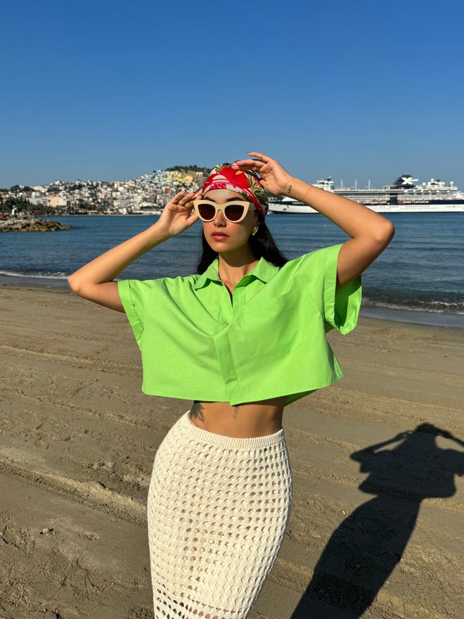 First Angels Camisa Corta Oversize De Algodón De Manga Corta Verde Ropa al por mayor Algodón