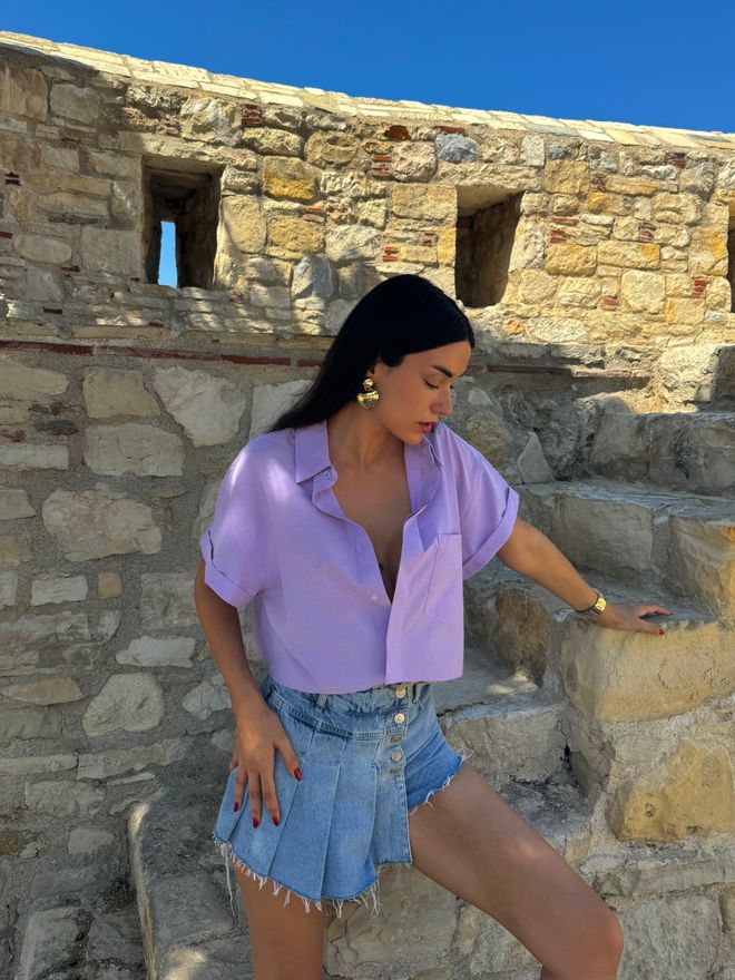 First Angels Camisa Corta Oversize De Algodón Lila Manga Corta Ropa al por mayor Poliéster