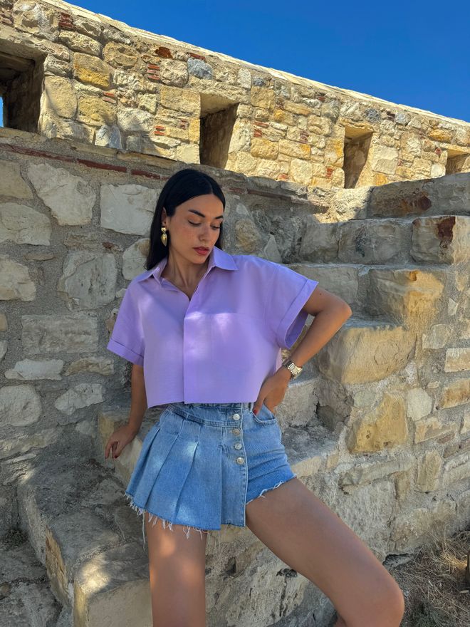 First Angels Camisa Corta Oversize De Algodón Lila Manga Corta Ropa al por mayor Cumpleaños