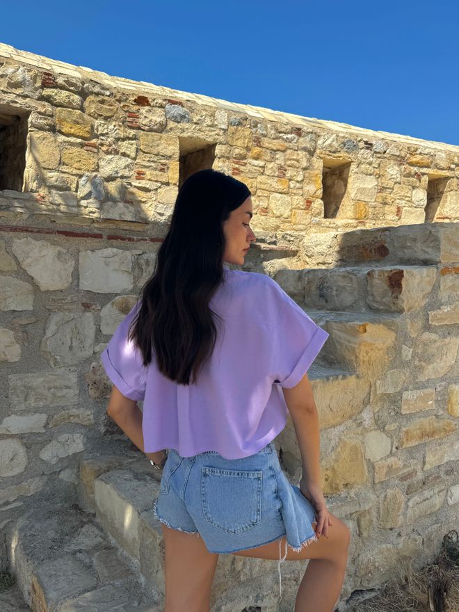 First Angels Camisa Corta Oversize De Algodón Lila Manga Corta Ropa al por mayor Formal