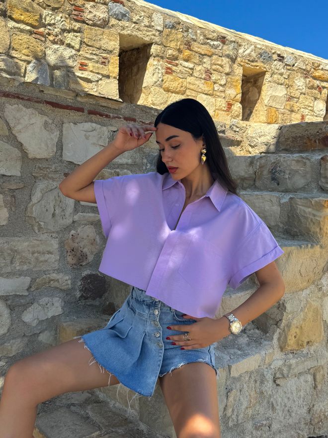 First Angels Camisa Corta Oversize De Algodón Lila Manga Corta Ropa al por mayor Algodón