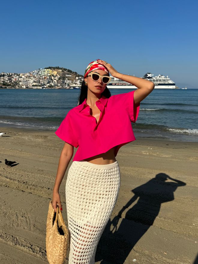 First Angels Camisa Corta Oversize De Algodón Fucsia De Manga Corta Ropa al por mayor Casual