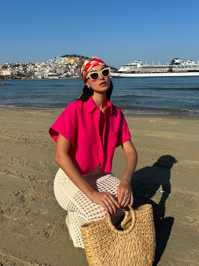 First Angels Camisa Corta Oversize De Algodón Fucsia De Manga Corta Ropa al por mayor Poliéster