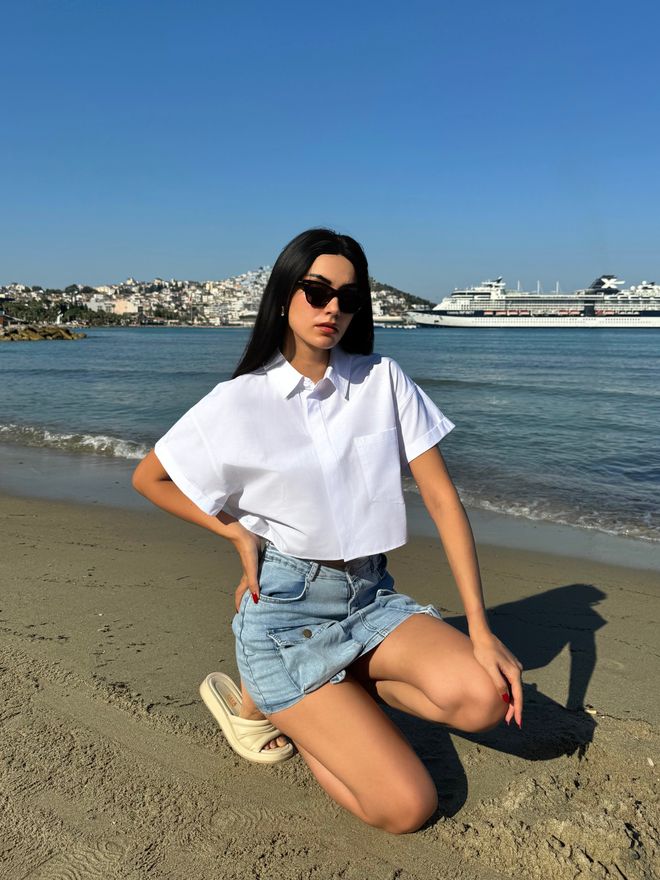 First Angels White Oversize Short Sleeve Short Cotton Shirt Wholesale Clothing Birthday