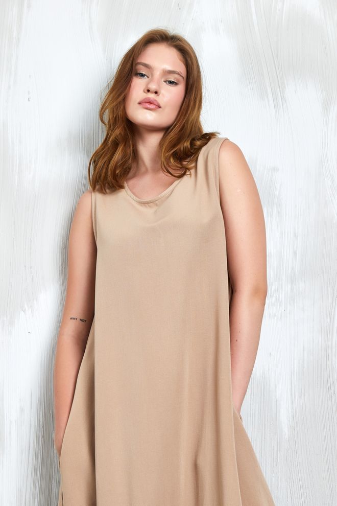 First Angels Платье Camel Linen Bottom Rubber Detail 27310 Оптовая продажа одежды Лето