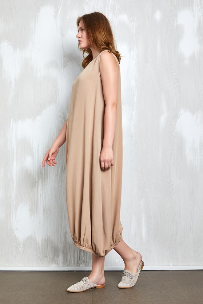 First Angels Платье Camel Linen Bottom Rubber Detail 27310 Оптовая продажа одежды Уличная одежда