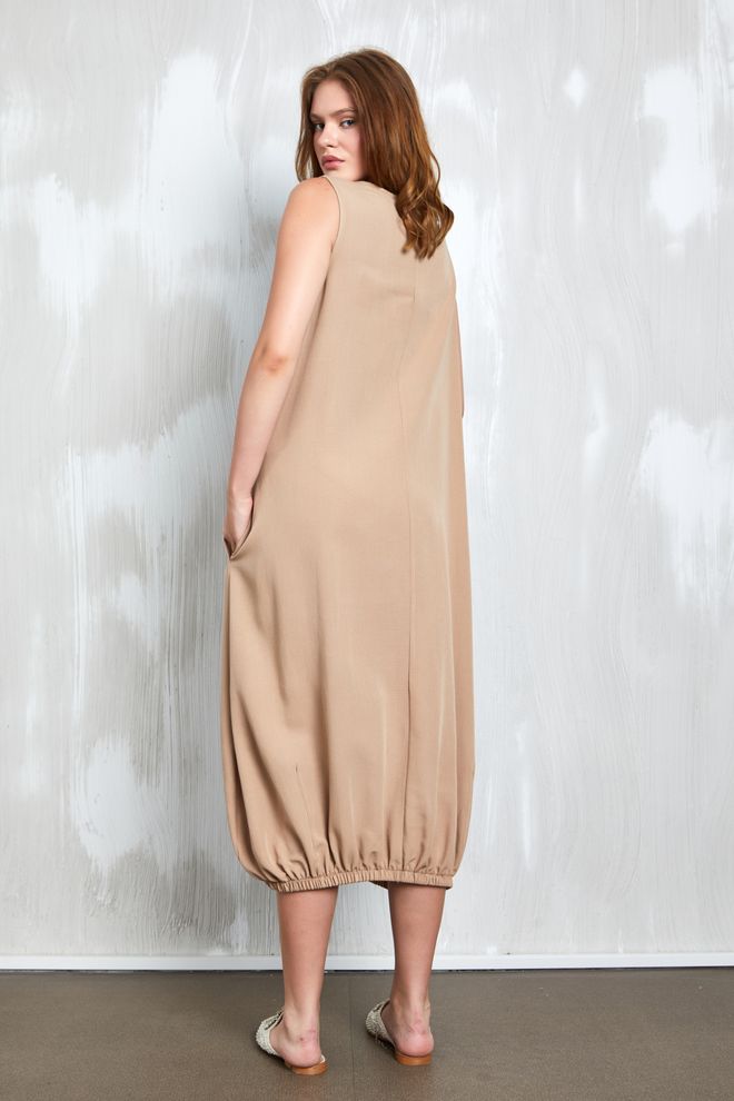 First Angels Платье Camel Linen Bottom Rubber Detail 27310 Оптовая продажа одежды Хлопок