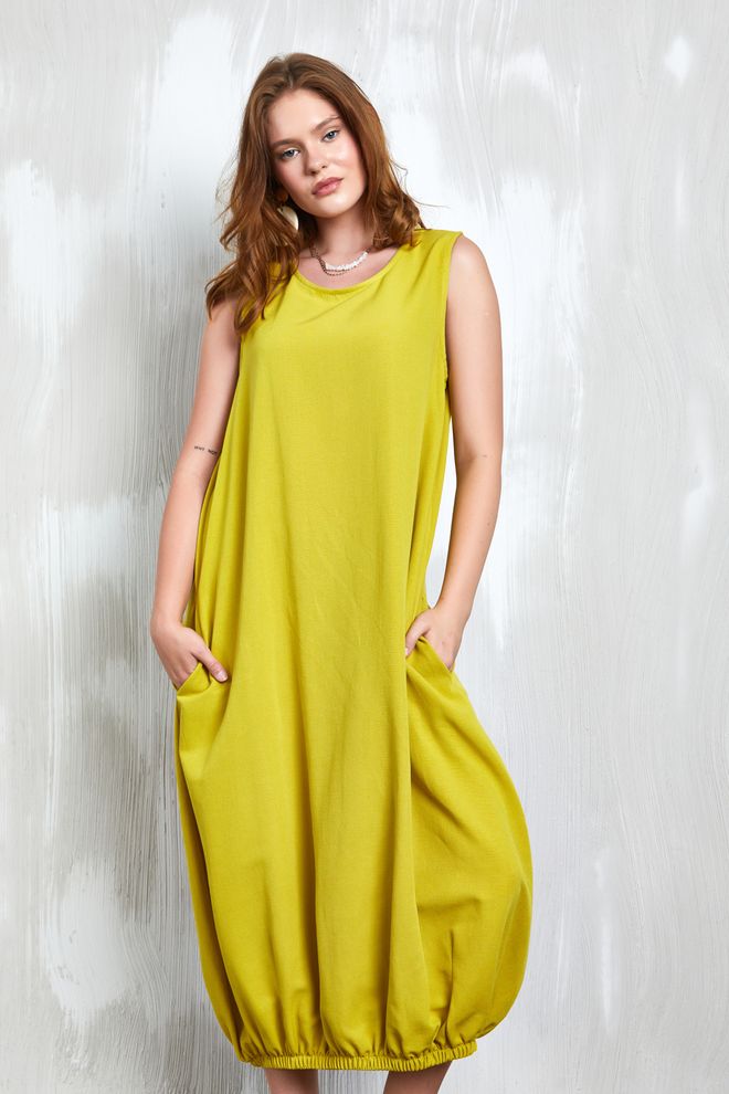 First Angels Abito In Lino Verde Petrolio Con Dettaglio Elastico 27310 Abbigliamento all'ingrosso Casuale