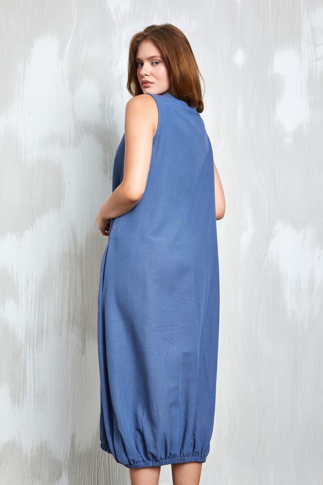 First Angels Платье Indigo Linen Six Rubber Detail 27310 Оптовая продажа одежды Хлопок