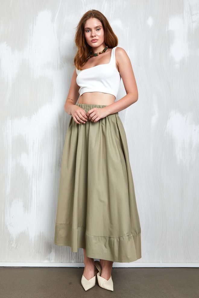 First Angels Khaki Poplin Long Skirt With Elastic Waist 27321 Wholesale Clothing Casual