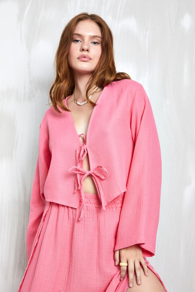 First Angels Pink Muslin Fabric Front Tie Blouse 27355 Wholesale Clothing Summer