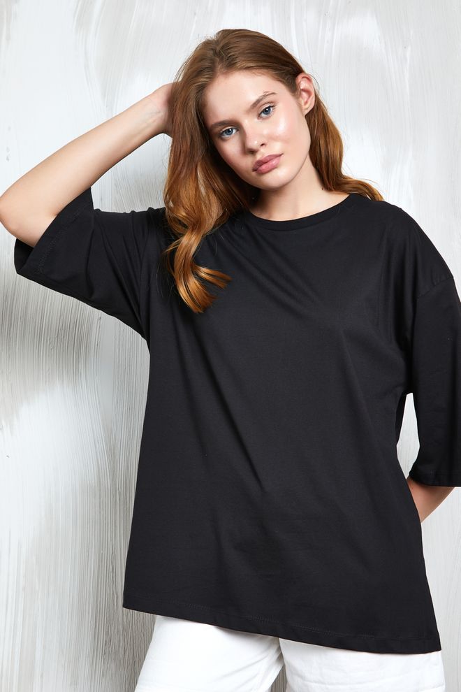 First Angels T shirt Basic Oversize Nera In Cotone Pettinato 25358 Abbigliamento all'ingrosso Casuale