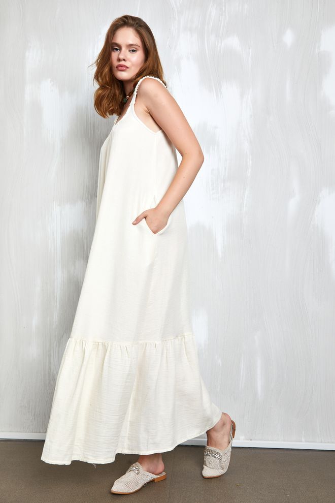 First Angels Abito Lungo Con Spalline In Tessuto Di Mussola Natur 27361 Abbigliamento all'ingrosso Casuale