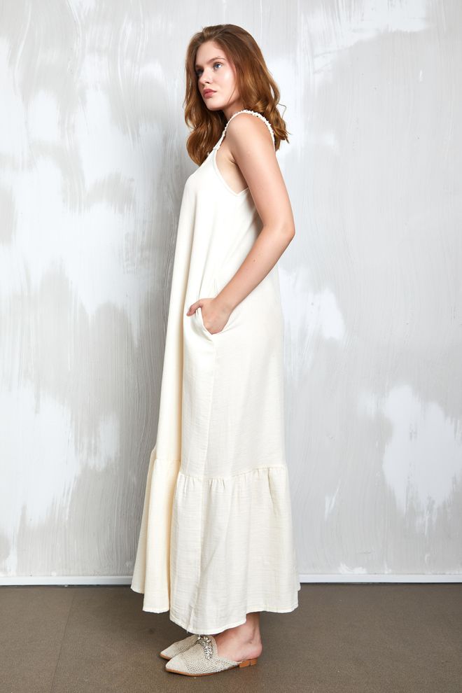 First Angels Vestido Longo Com Tiras Em Tecido Musselina Natur 27361 Roupas por atacado Algodão