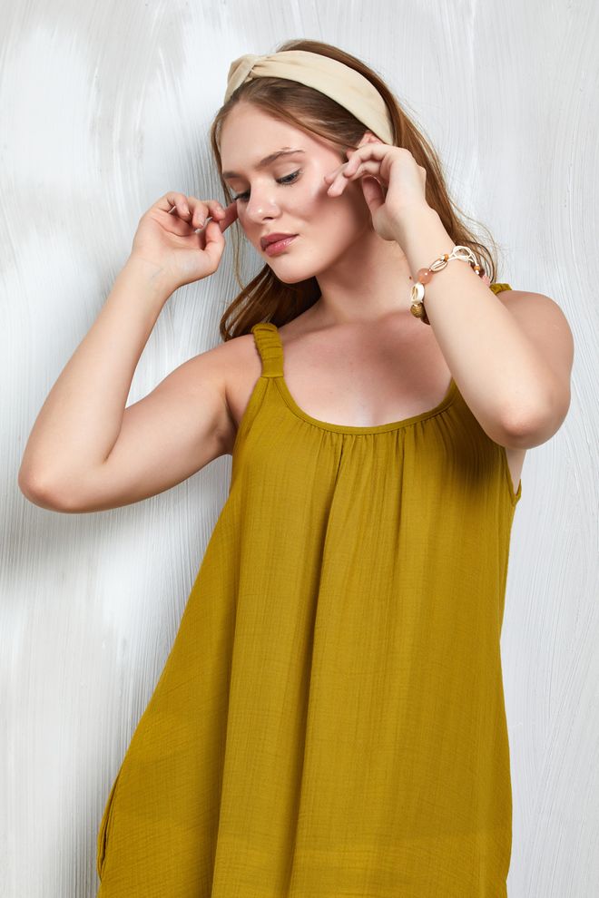 First Angels Vestido Longo Com Tiras Em Tecido Musselina Verde Óleo 27361 Roupas por atacado Aniversário