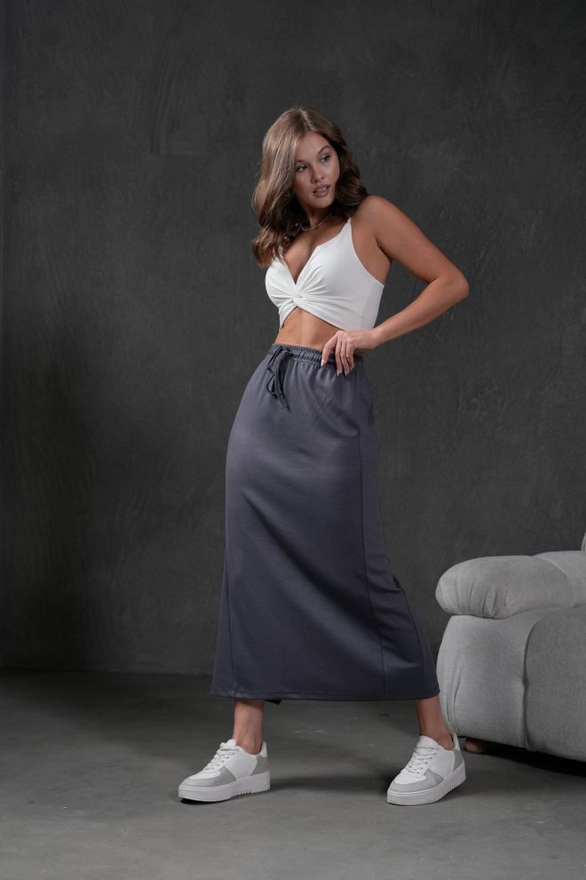 First Angels Antraciet Modal Lange Rok Met Elastische Taillesplit 28035 Groothandel Kleding Winter