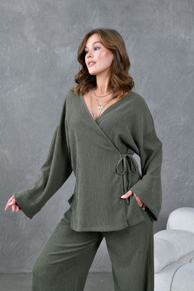 First Angels Khaki Crinkle Fabric Kimono 28174 Wholesale Clothing Winter