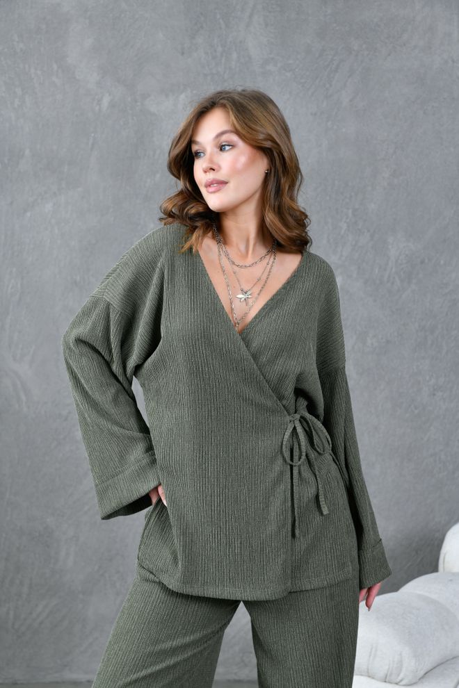 First Angels Khaki Crinkle Fabric Kimono 28174 Wholesale Clothing 4