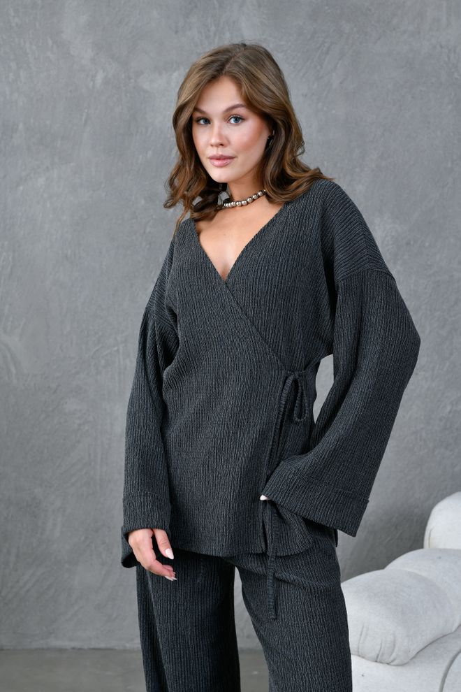 First Angels Anthracite Crinkle Fabric Kimono 28174 Wholesale Clothing Dating