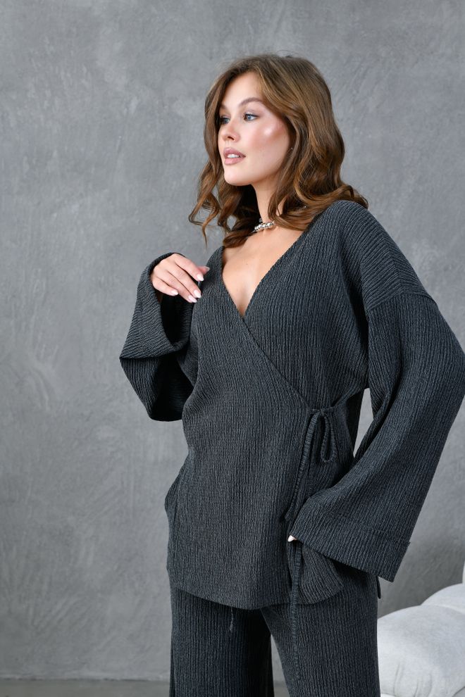 First Angels Anthracite Crinkle Fabric Kimono 28174 Wholesale Clothing Winter