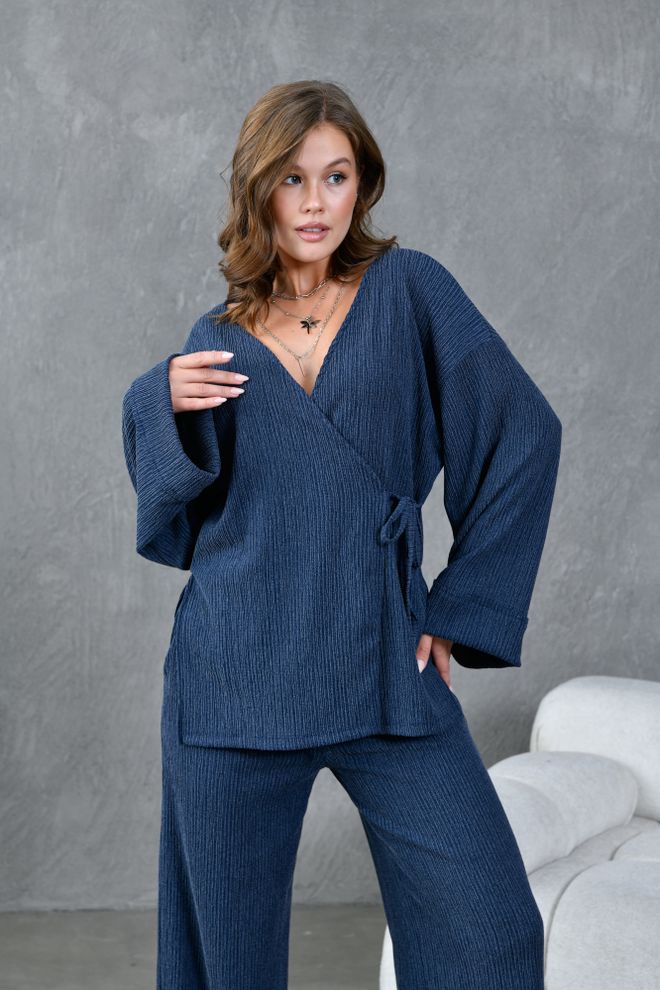 First Angels Indigo Crinkle Fabric Kimono 28174 Wholesale Clothing Dating