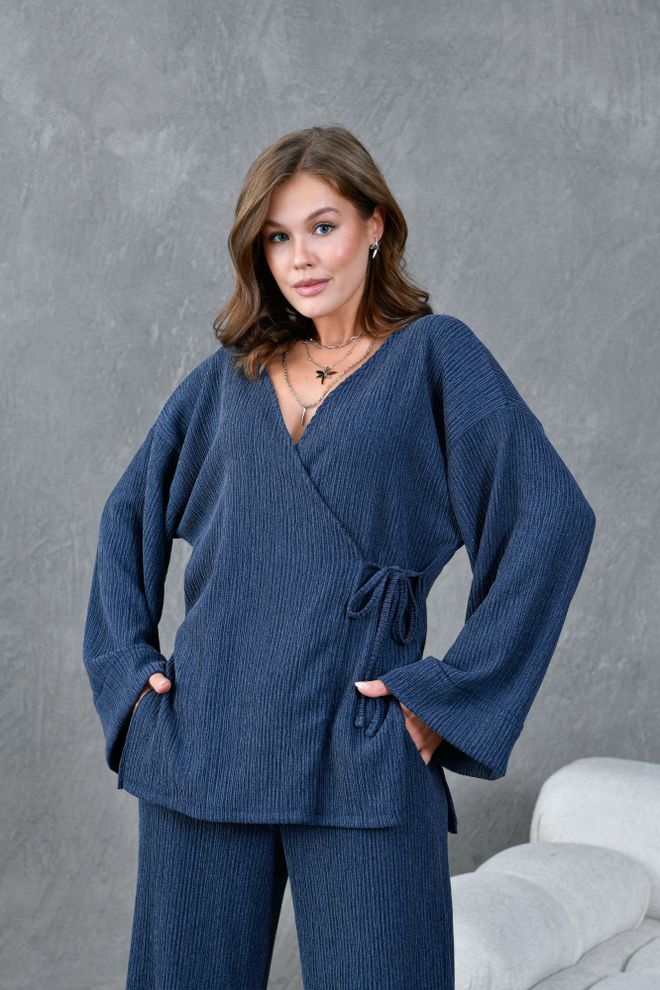 First Angels Indigo Crinkle Fabric Kimono 28174 Wholesale Clothing Winter