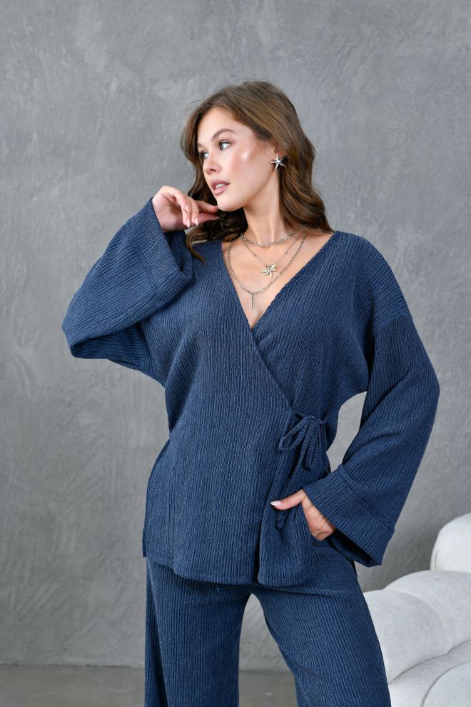 First Angels Indigo Crinkle Fabric Kimono 28174 Wholesale Clothing 4