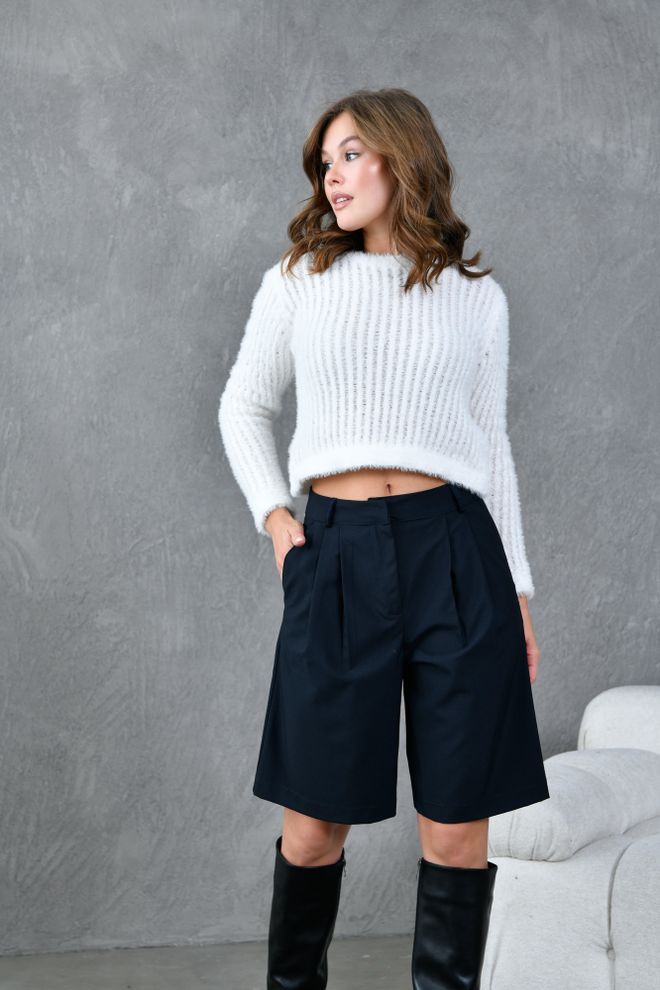 First Angels Navy Blue Polyviscose Bermuda Shorts Wholesale Clothing Lycra