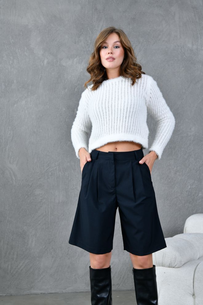 First Angels Navy Blue Polyviscose Bermuda Shorts Wholesale Clothing Birthday