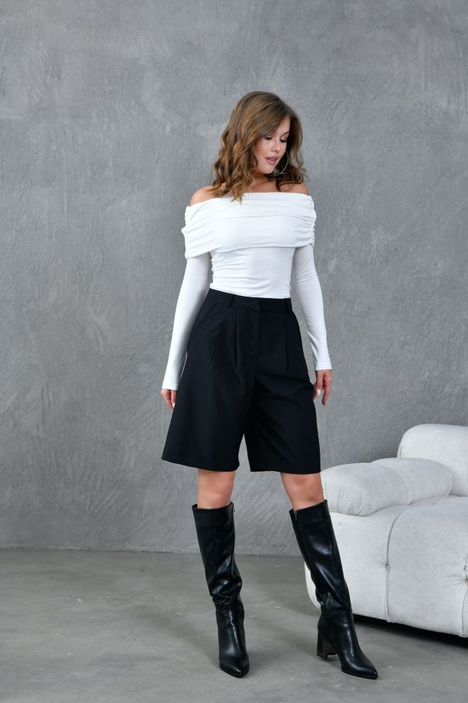 First Angels Black Polyviscose Bermuda Shorts Wholesale Clothing Formal