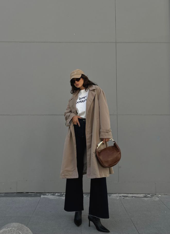First Angels Stone Lined Striped Patterned Oversize Trench Coat 28119 Wholesale Clothing Casual