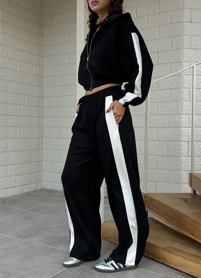 First Angels بنطال رياضي مخطط باللون الأسود بخصر مطاطي 28170 ملابس بالجملة فسكوزي