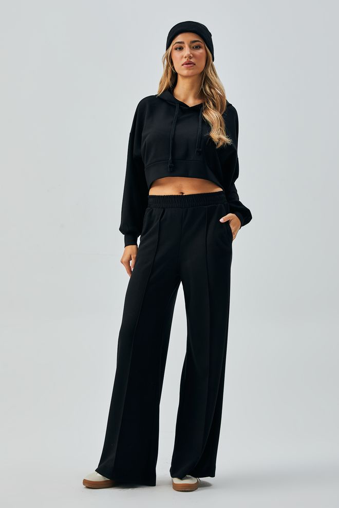 First Angels Set Felpa Con Cappuccio In Tessuto Modal Nero E Pantaloni Con Elastico In Vita 28031 Abbigliamento all'ingrosso Viscosa