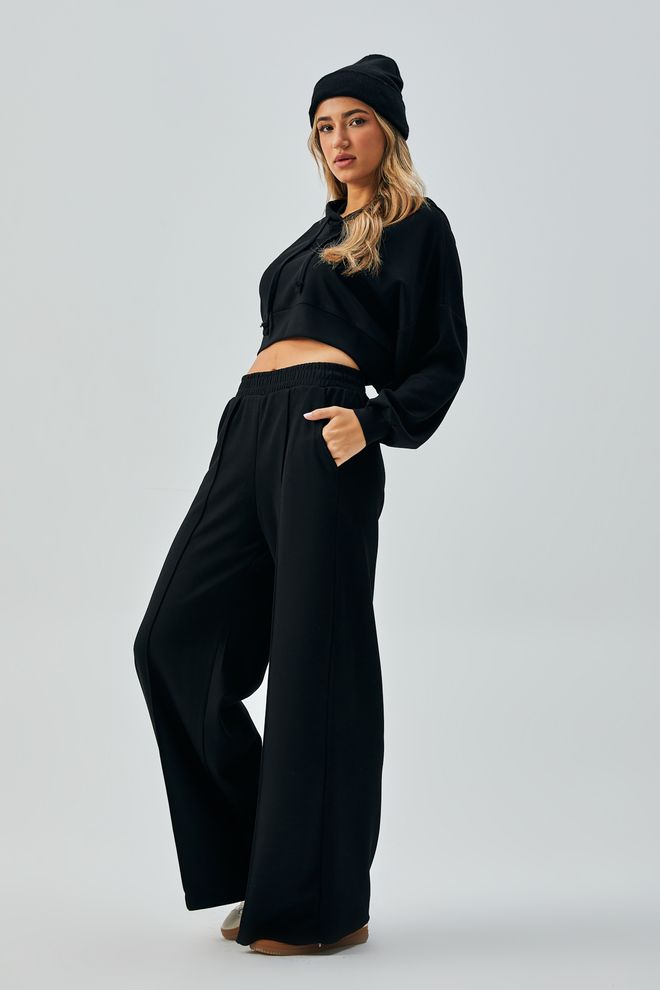 First Angels Set Felpa Con Cappuccio In Tessuto Modal Nero E Pantaloni Con Elastico In Vita 28031 Abbigliamento all'ingrosso Inverno