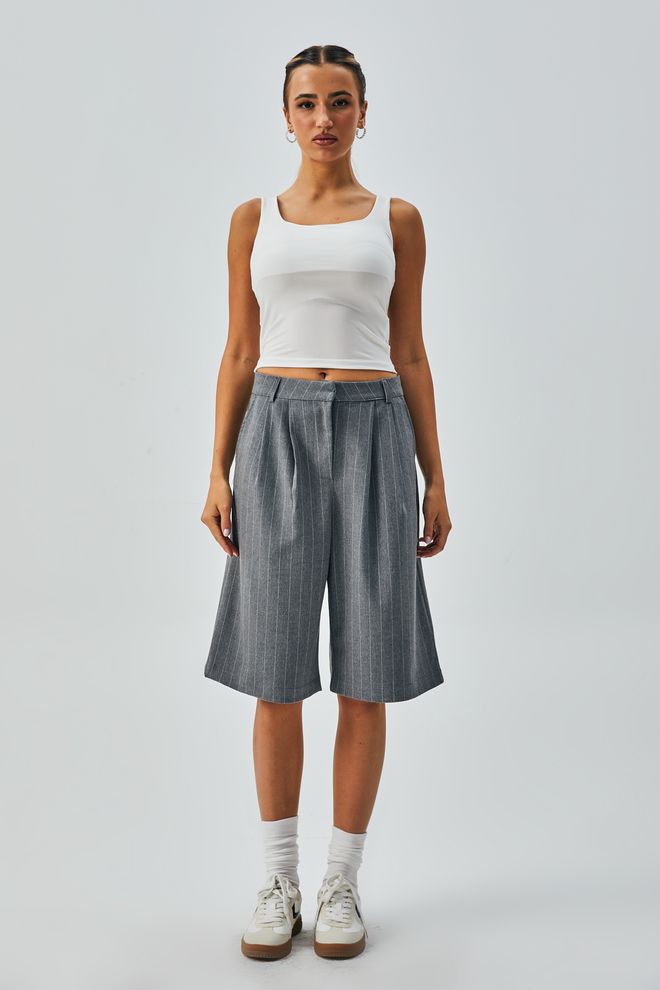 First Angels Grey Wool Polyviscose Striped Bermuda Shorts 28237 Wholesale Clothing Lycra