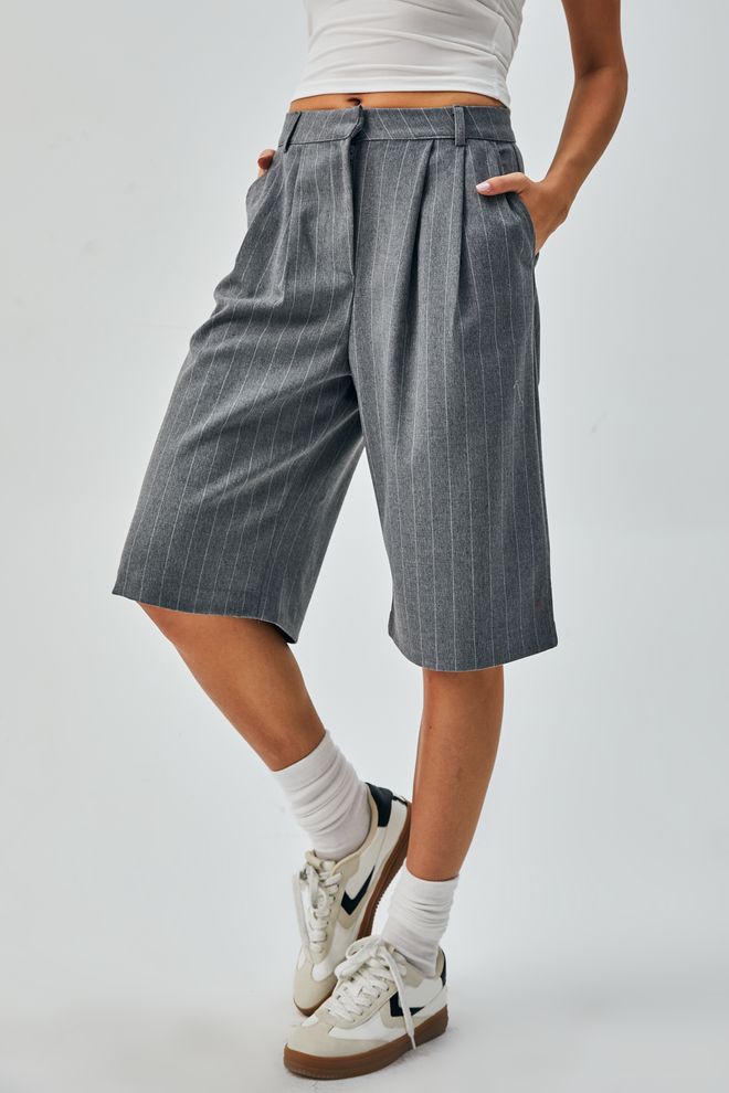 First Angels Grey Wool Polyviscose Striped Bermuda Shorts 28237 Wholesale Clothing Birthday