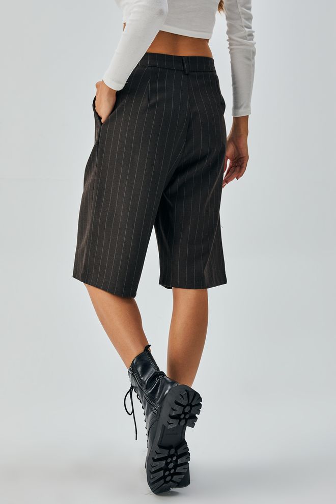 First Angels Hnedé Vlnené Polyviscon Pruhované Bermudy 28237 Veľkoobchod s oblečením Lycra