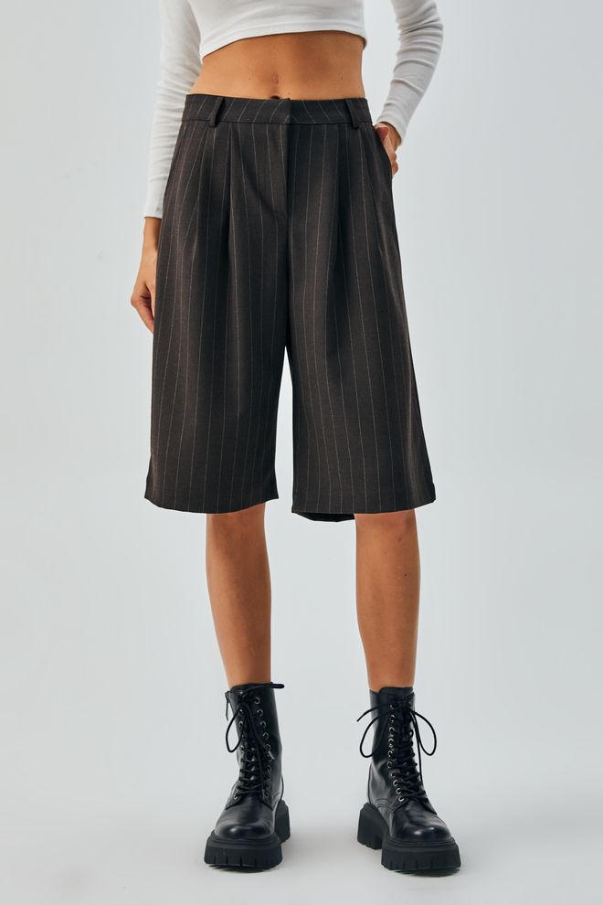 First Angels Hnedé Vlnené Polyviscon Pruhované Bermudy 28237 Veľkoobchod s oblečením Narodeniny