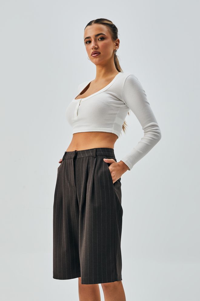 First Angels Hnedé Vlnené Polyviscon Pruhované Bermudy 28237 Veľkoobchod s oblečením Zima