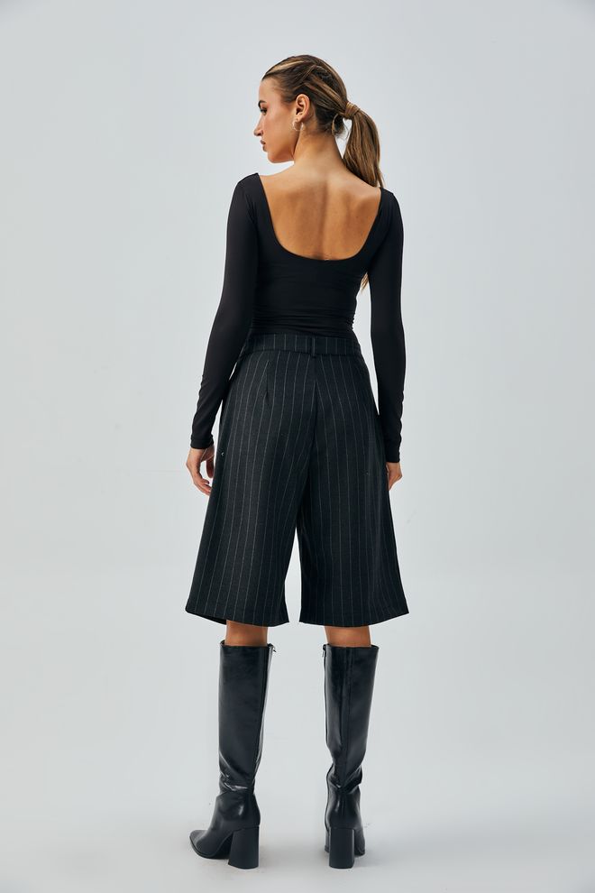 First Angels Black Wool Polyviscose Striped Bermuda Shorts 28237 Wholesale Clothing Winter