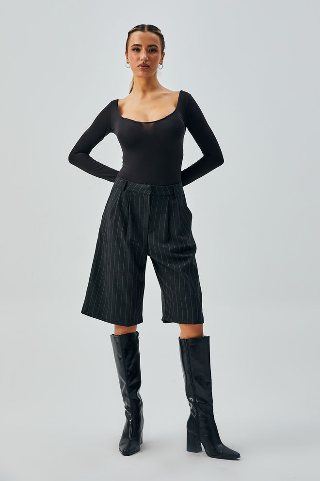 First Angels Black Wool Polyviscose Striped Bermuda Shorts 28237 Wholesale Clothing 4